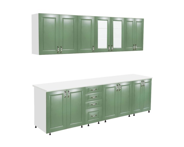 Bucatarie Zebra 260 cm din MDF Verde cu blat termoizolant alb